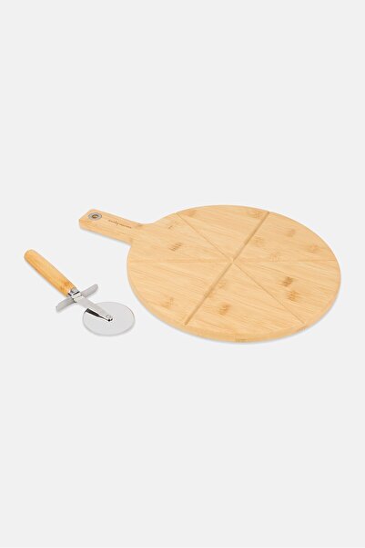 NANETTE LEPORE 2 Pcs Bamboo Pizza Tray And Cutter Set, Beige