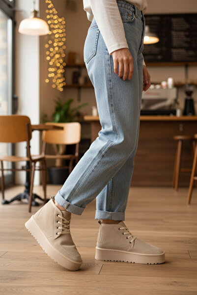 WALKWAY Γυναικείες μπότες U-15 με επένδυση από γούνα, ανθεκτικές στο κρύο, μπεζ