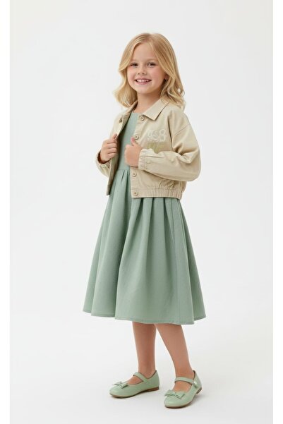 nk kids Girl's Button Closure Rope Strap Woven Fabric Dress Button Closure Li...