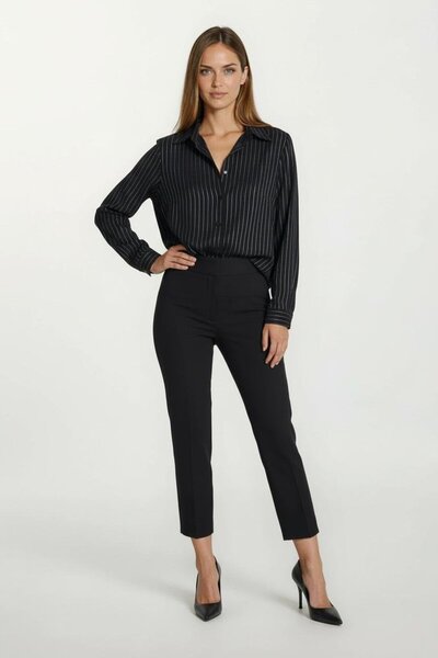 Spazio Dieppa Simli Çizgili Klasik Gömlek SİYAH