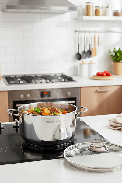 Masterchef 24 cm Stainless Steel Deep Pot – Induction Base, Durable Steel, Fa...