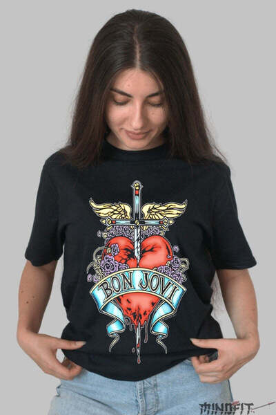 GILDAN Tricou Rock Bon Jovi Heart Roses Iconic Dama