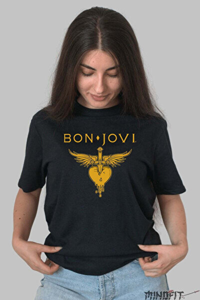 GILDAN Tricou Rock Bon Jovi Heart Dagger Gold Dama