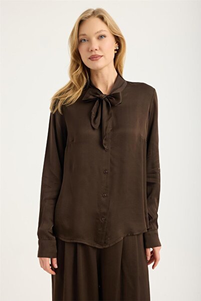 HomeStore Cămașă cu guler înalt și șireturi