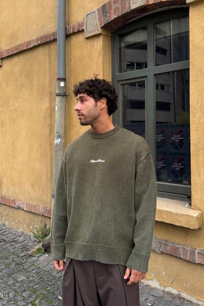 Flaw Wear Ripped Model Washable Knitwear Sweater Khaki