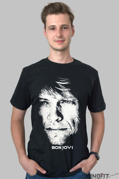 GILDAN Tricou Rock Bon Jovi Jon Portrait Black White Barbat
