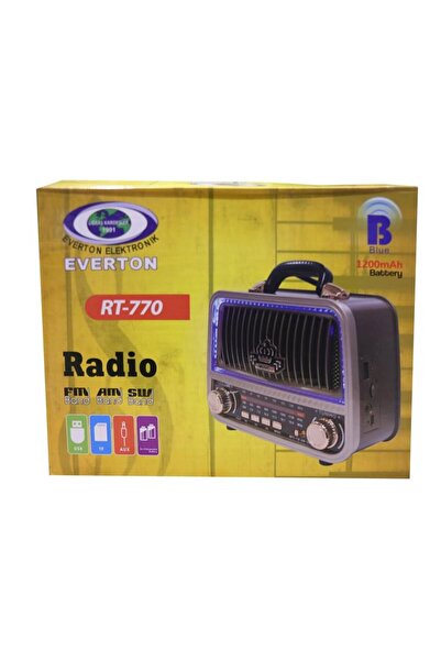 Everton Rt-770 Şarjlı Led Işıklı Nostaljik Radyo(Bluetooth Fm-Usb-Tf-Aux)