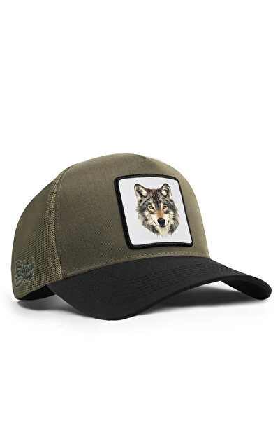 BlackBörk Wolf Logo Cordura Black-Khaki Trucker Hat