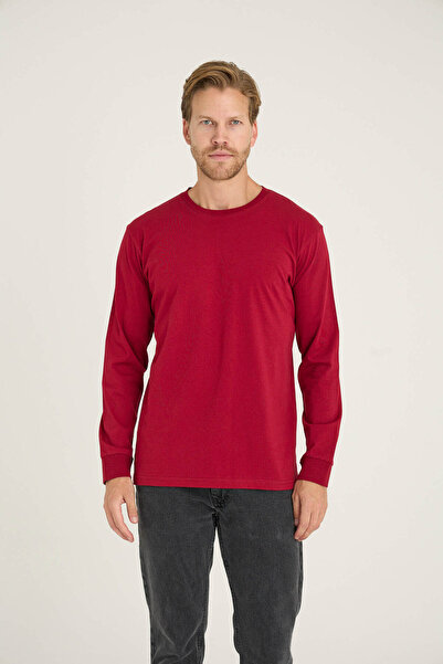 hefox Men's Long Sleeve Crew Neck Cuffed Single Jersey Thin Sweatshirt Bykly