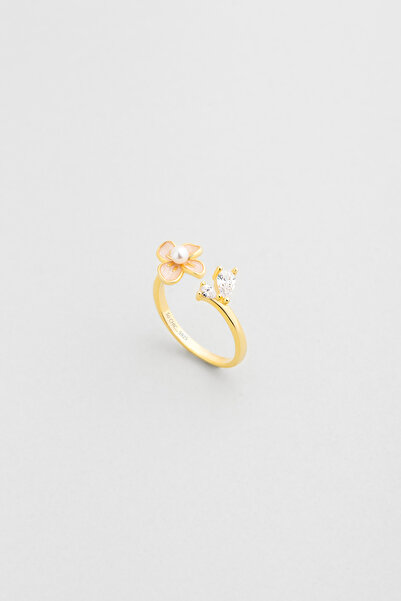 So CHIC... Orkide Çiçeği 18 Ayar Sarı Altın Kaplama Gümüş Ayarlanabilir Yüzük