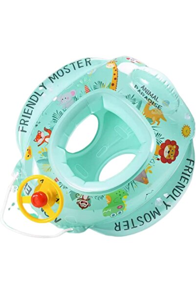 Tazweeq عوامة حمام سباحة قابلة للنفخ للأطفال مزودة بعجلة قيادة وبوق