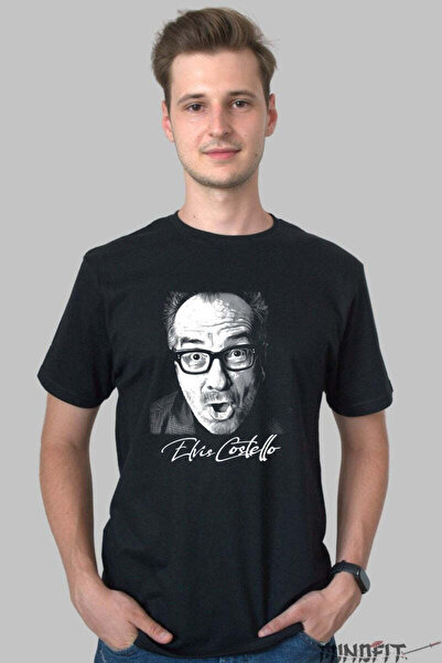GILDAN Tricou Elvis Costello Portret Iconic Alb Negru Barbat