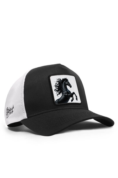 BlackBörk Cordura Black-White Trucker Hat with Horse Logo