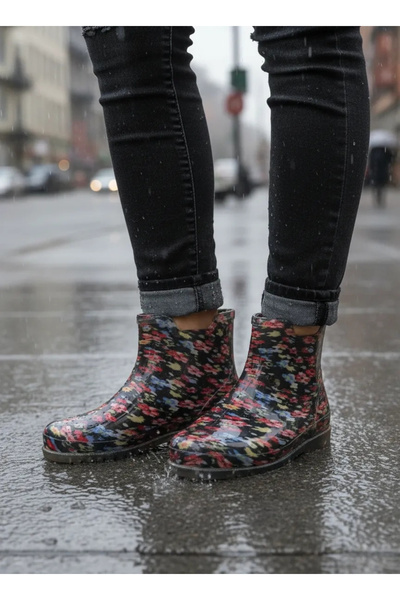 belixspor Potin Yağmur Kadın Botu 36-40 Kırmızı Çiçekli
