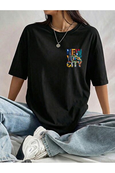 BUWOM تي شيرت نسائي من نيويورك كولور برقبة دائرية