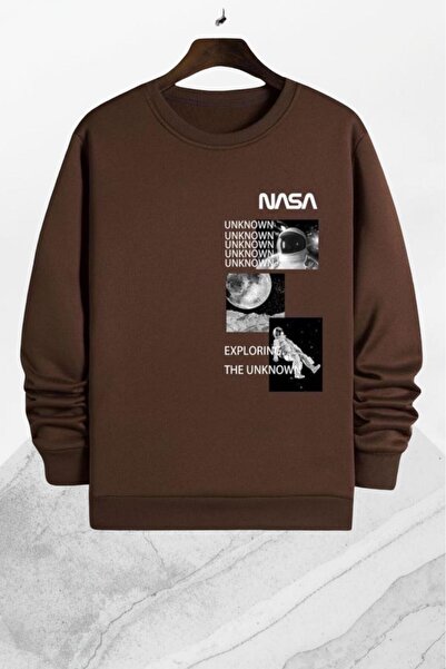 NO 601 Men's Brown Nasa Unk Printed Crew Neck Sweatshirt