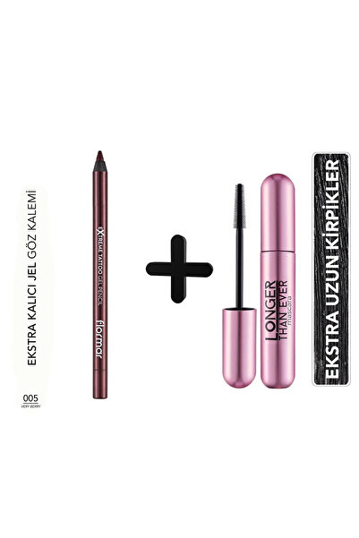 Flormar Longer Than Ever Mascara 001 Black + Göz Kalemi (BORDO)-Extreme Tatto...