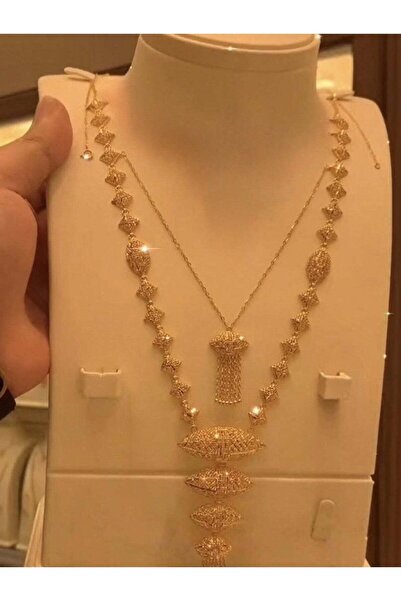 ALZAHR طقم عقد فاخر مطلي بالذهب بتصميم شبكي متعدد الطبقات - قطعة مجوهرات مميز...