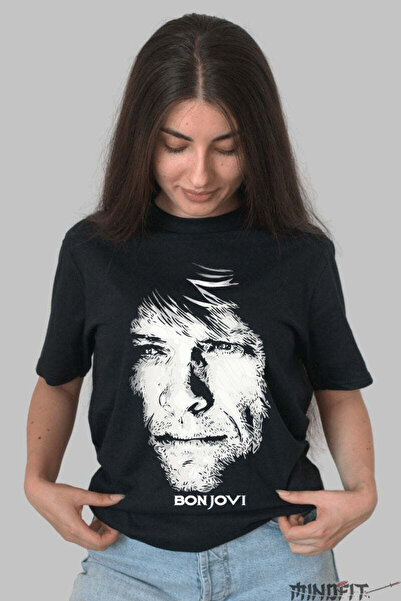 GILDAN Tricou Rock Bon Jovi Jon Portrait Black White Dama