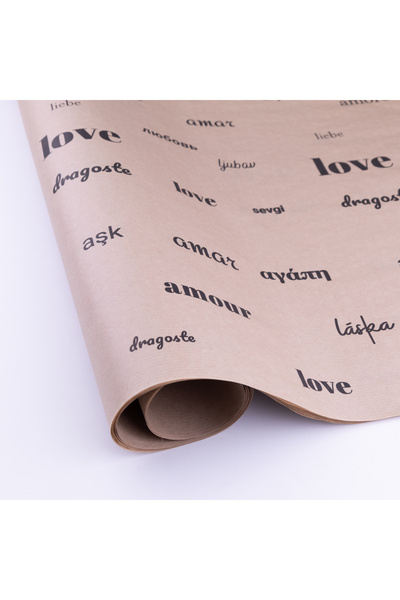 Bimotif 5li Ambalaj, Paket Kağıdı, 50x70 cm Love Desenli, Kraft-Siyah