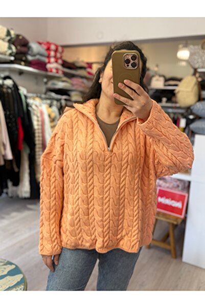 ALVWOMAN Hair Braid Oversized Half Zipper Sweater