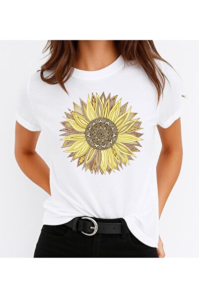 OEM Tricou de damă din bumbac 100% cu imprimeu floral galben