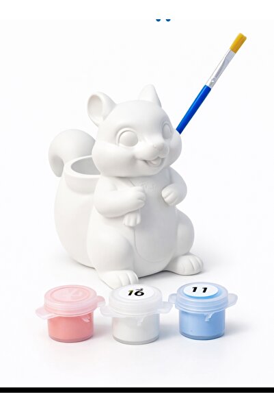 Denic Tasarım Taş Boyama Seti-Sevimli Sincap-Boya-Fırça- Kalemlik-Biblo- Çok ...