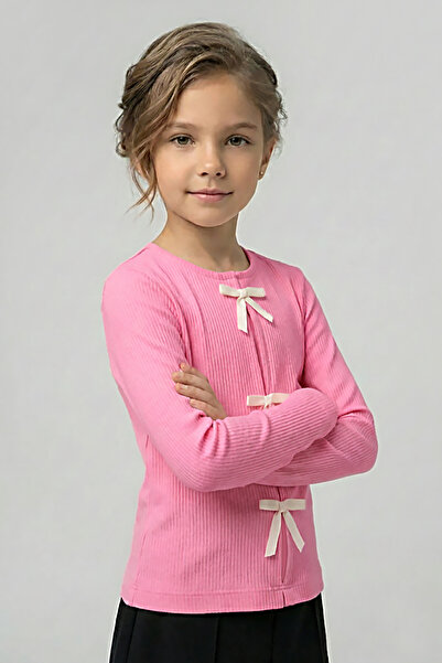 Dmb Girl's Long Sleeve Ribbon Detailed Ribbed Knit Bodysuit