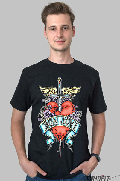 GILDAN Tricou Rock Bon Jovi Heart Roses Iconic Barbat