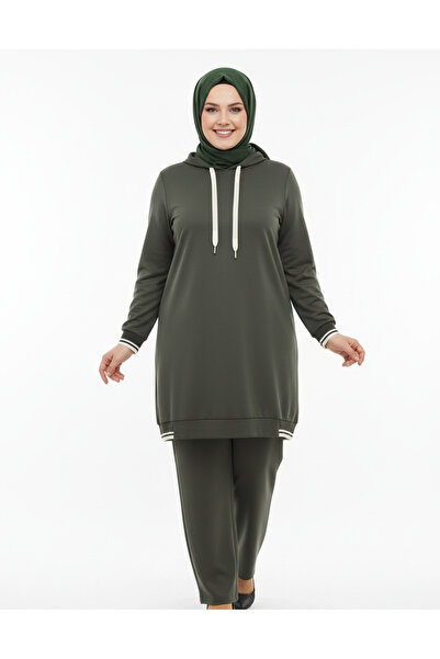 wishne Women's Hooded Long Tunic Pants Set - Comfortable Fit Tesettür Daily Set