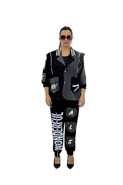 Sortie Plus Size Ruffled Sleeve Detailed V-Neck Buttoned Stone Trim Detailed ...