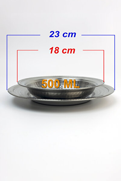 Binbir Trend Paslanmaz Çelik 2'li Yemek Tabağı Seti - Lokanta Tipi Krom Çukur Tabak & Altlık (500ml)