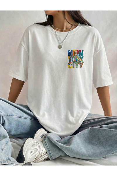 BUWOM تي شيرت نسائي من نيويورك كولور برقبة دائرية