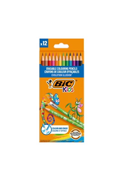 Bic Evolution Illusion colored pencils with eraser, 12 colors/set