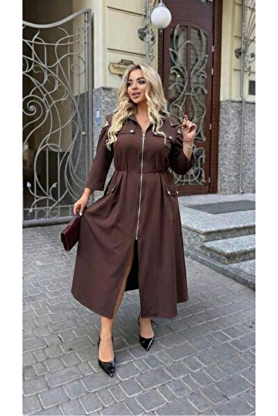 Koza Butik Women's Plus Size Silver Zipper and Accessory Detail Dress 5411- 2026