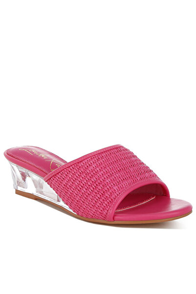 london Rag Women Raffia Clear Heel Wedge Sandals in Pink