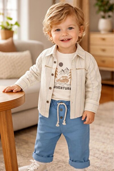 Babyhola Araba Printed Muslin Fabric Baby Boy Three-Piece Set 2215