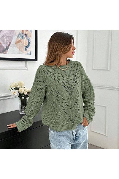 Sea Style Örgü Desenli Bisiklet Yaka Triko Kazak