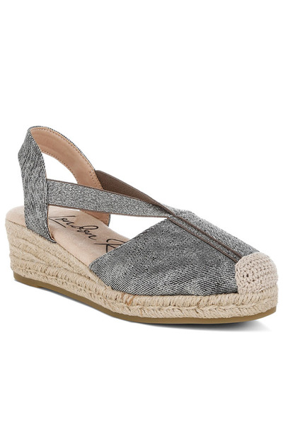 london Rag أحذية إسبادريل نسائية سوداء اللون بنمط معدني منسوج