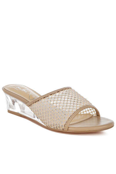 london Rag Women Mesh Clear Heel Wedge Sandals in Beige