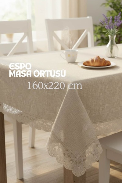 Dantelux Espo Simli Keten 8-12 Kişilik Masa Örtüsü (160x220 cm) Kahve
