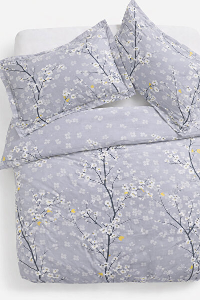 İQON Double Duvet Cover Set Branch Gray Setçi̇ft