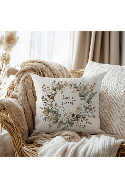 Evmila Home Sweet Written Floral Throw Pillow Cover - Cream Velvet Double Sid...