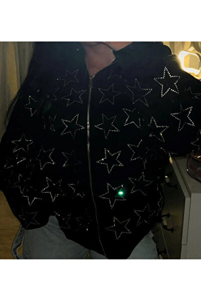 DEEFWEAR Yıldız Detay Full Taşlı Unisex Hoodie