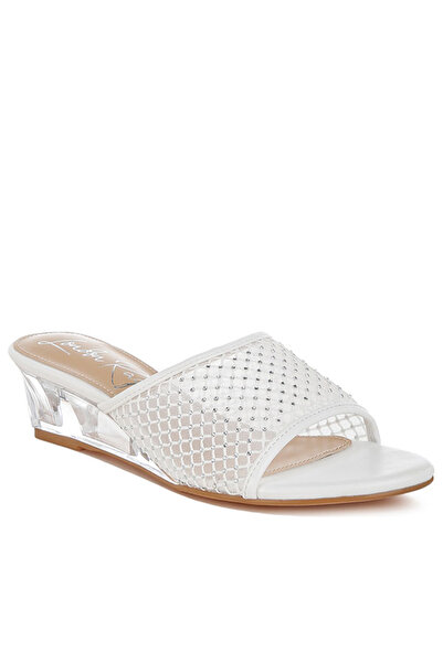 london Rag Women Mesh Clear Heel Wedge Sandals in White