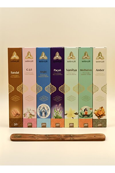 MAHUR 7’li Karışık Aromalı Çubuk Tütsü Seti - Ahşap Kayık Tütsülük Hediyeli 1...