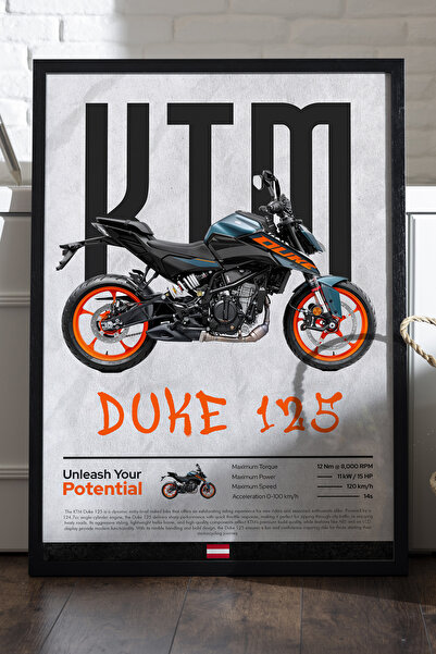 Duvarda Αφίσα KTM Duke 125 με μαύρο ξύλινο πλαίσιο, διακοσμητικός πίνακας τοί...