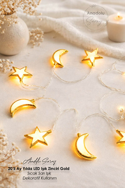 Anadolu Saray 20’li Ay Yıldız LED Işık Zinciri Gold – Ramazan & Dekoratif Ort...