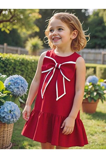 Keywest Girl's Ruffle Sleeveless Dress with Ribbon Detail