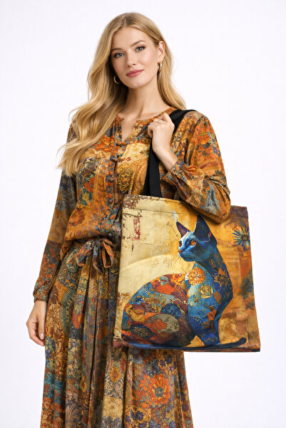 İZYA Patterned Handbag Makeup Bag Set Daily Casual Use